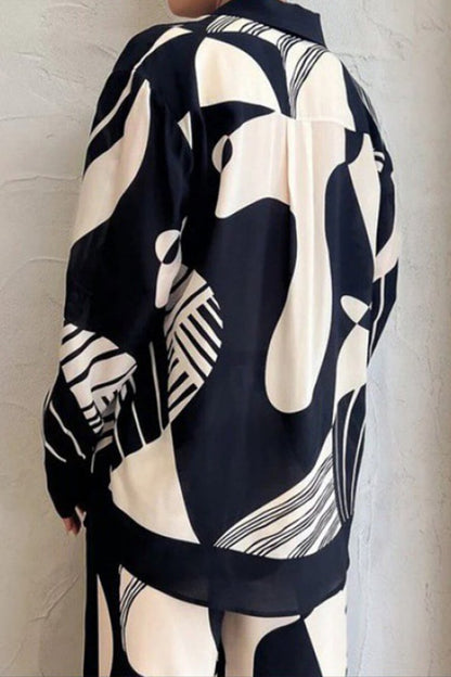 Graffiti Print Loose Wide Leg Pants Set