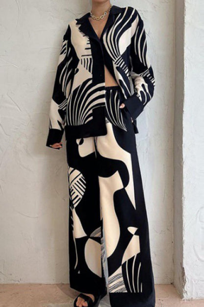 Graffiti Print Loose Wide Leg Pants Set