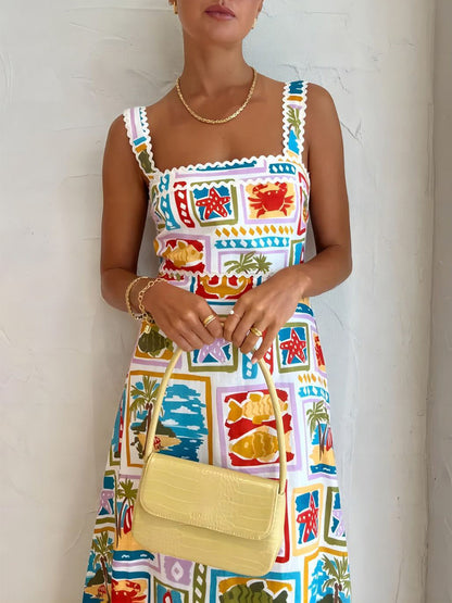 Graffiti Strap Tube Top Lace Maxi Dress
