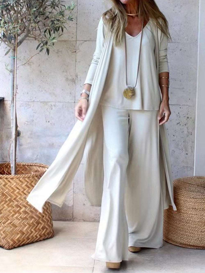 Cardigan Coat Sling Top Wide Leg Pants 3pcs Set