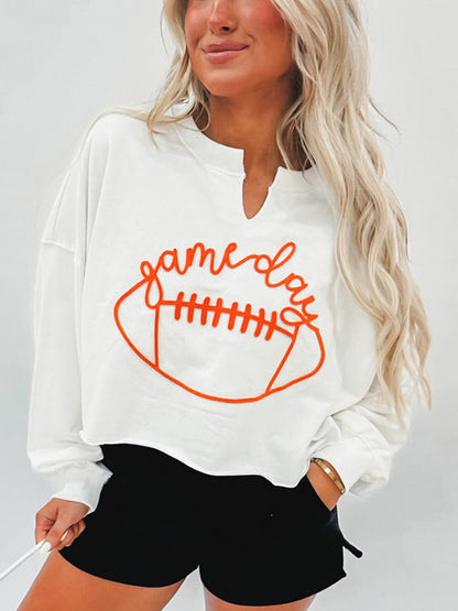 Rugby Letter Embroidered Pullover Sweatshirt