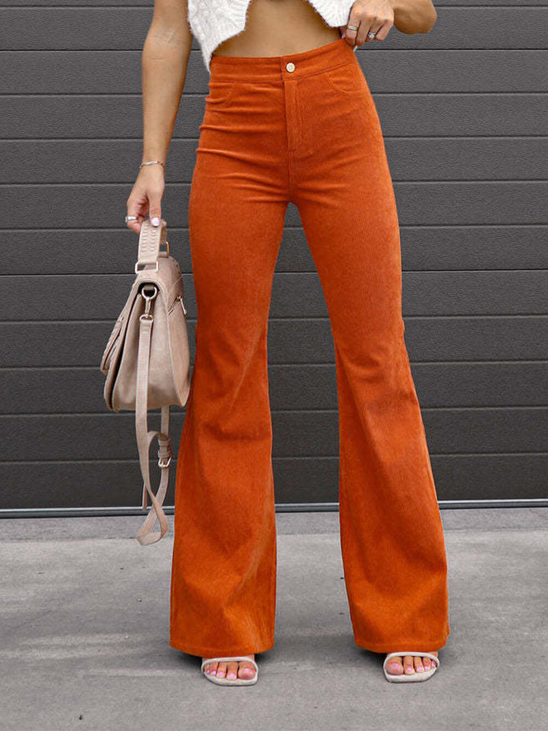 Slim Fit Micro-flared Corduroy High-waisted Pants