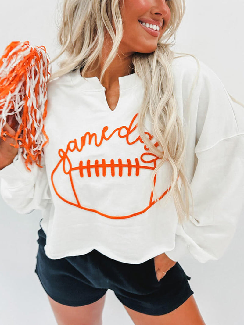 Rugby Letter Embroidered Pullover Sweatshirt