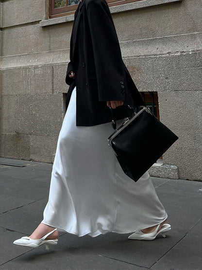 Acetate Satin Silky Draped High-waisted Skirt