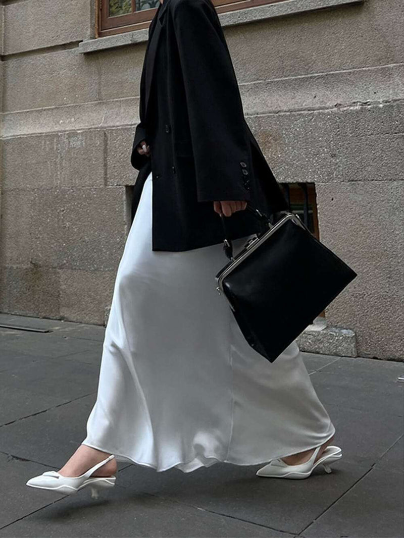 Acetate Satin Silky Draped High-waisted Skirt