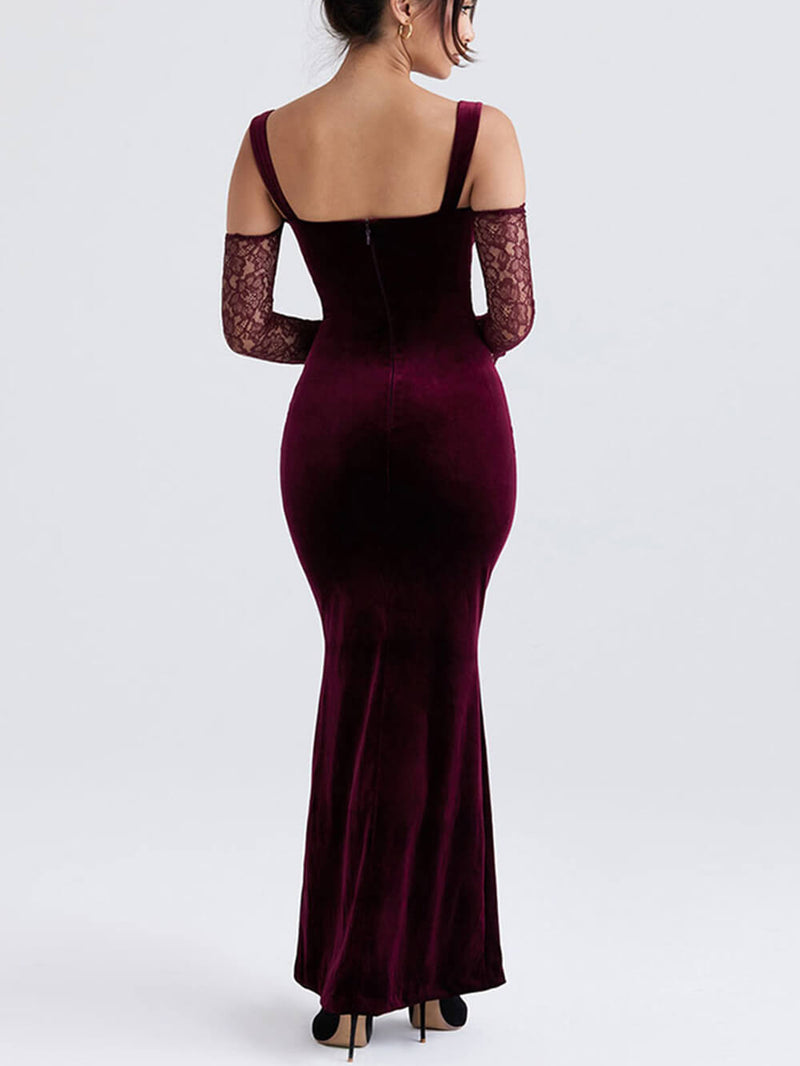 Lace Halter Strap Off-the-shoulder Maxi Dress
