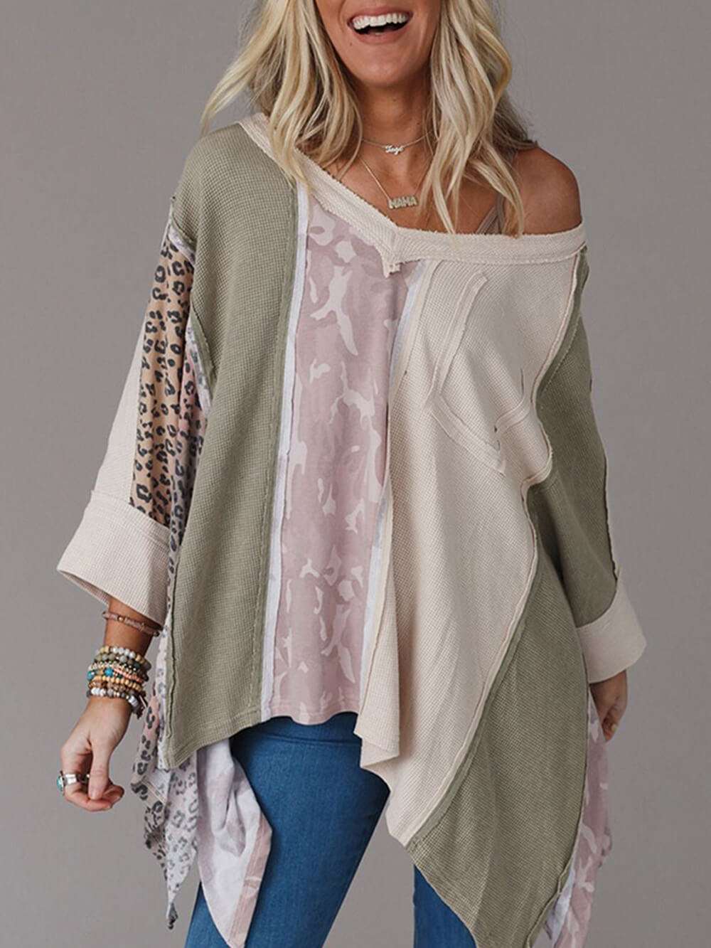 Leopard Print Patchwork Sweatshirt