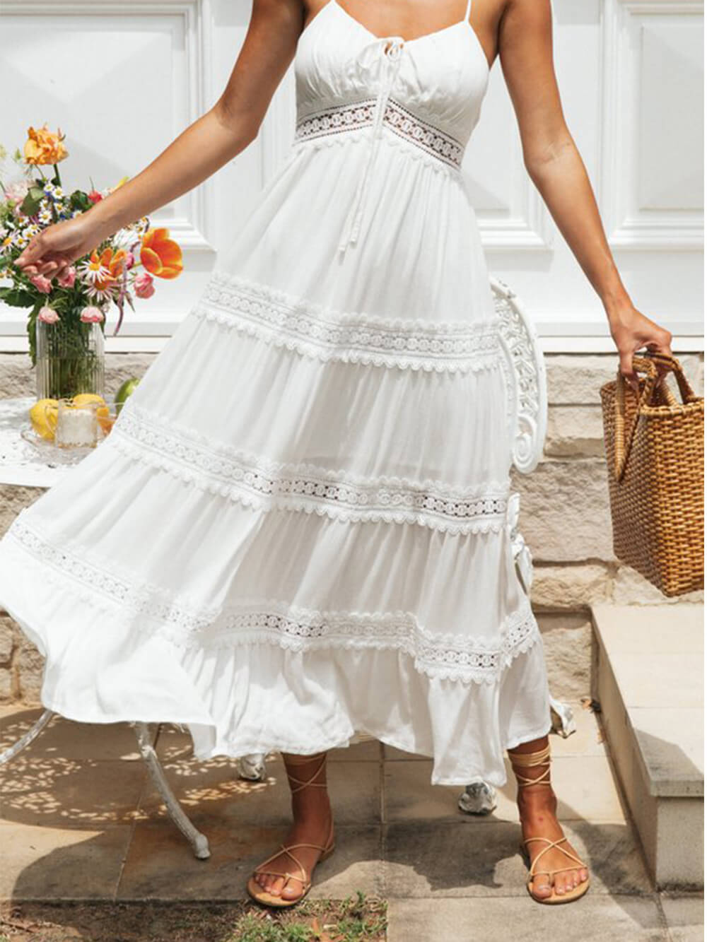 Serenity-lace White Midi Dress