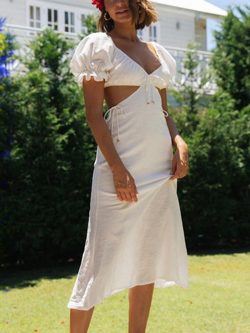 Color Princess Sleeve Midi Dress