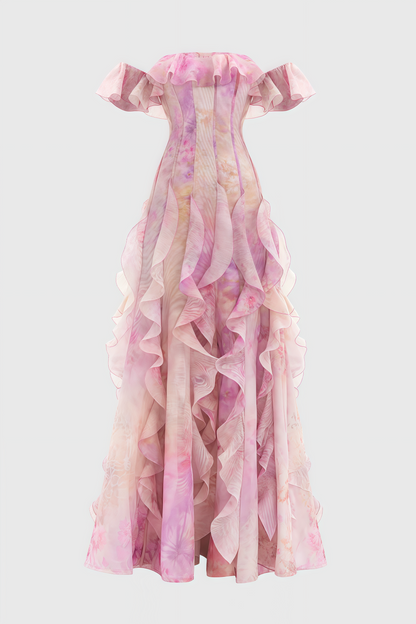 Adonis Pink Ruffled Maxi Dress