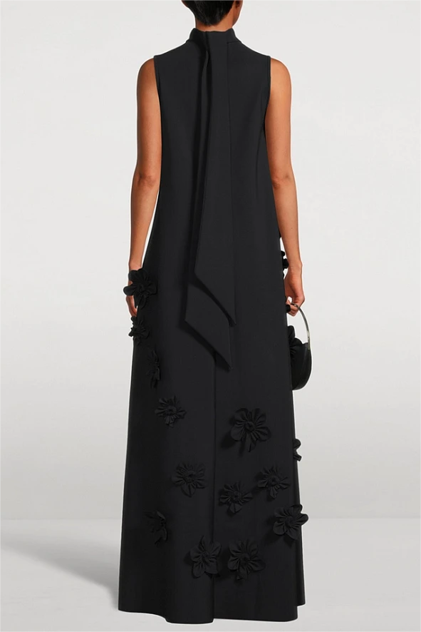3d High Neck Sleeveless Maxi Dress Black