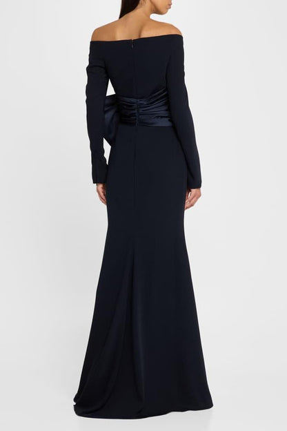 Bow Long Sleeve Off-shoulder Maxi Dress