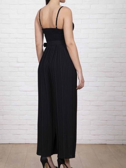 Strappy Jumpsuit With Wide Leg Pleated Detail in Black