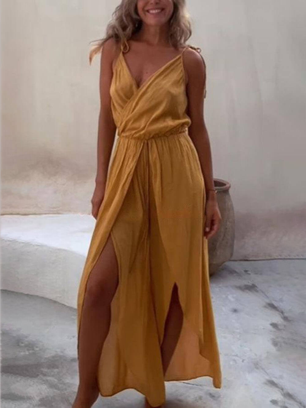 Marigold Mirage - Slit Wide Leg Jumpsuit