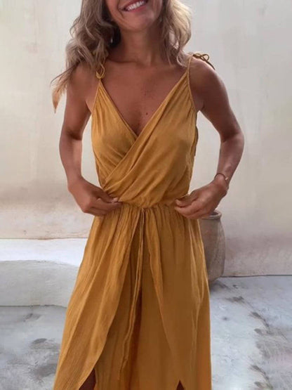 Marigold Mirage - Slit Wide Leg Jumpsuit