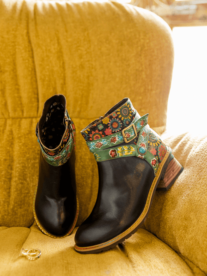 Soffia | Abstract Strap Leather Ankle Boot
