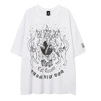 Punk Dull Sandstorm Design Cat Print Short Sleeve T-shirt