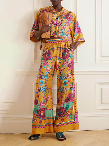 Sunset Cropped Unique Printed Loose Wide-leg Pants