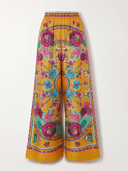 Sunset Cropped Unique Printed Loose Wide-leg Pants