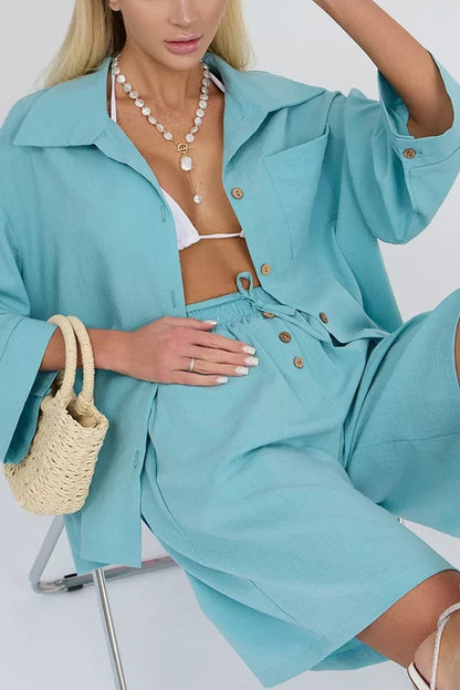 Color Shirt Single-breasted Bermuda Shorts Set