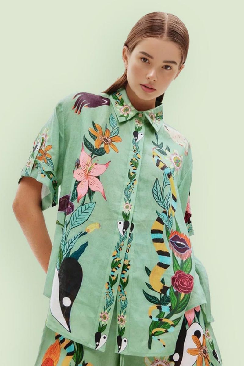 Unique Print Loose Shirt and Shorts Set