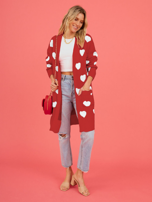 Listen to Your Heart Knit Open Front Cardigan - Red