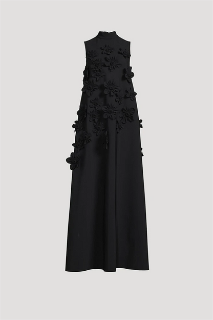 3d High Neck Sleeveless Maxi Dress Black