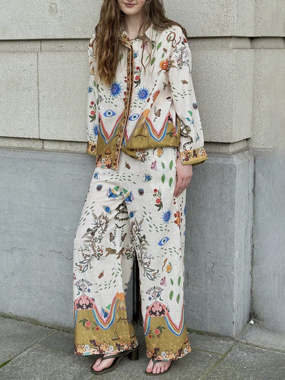 Featured Print Loose Oversized Pant Set