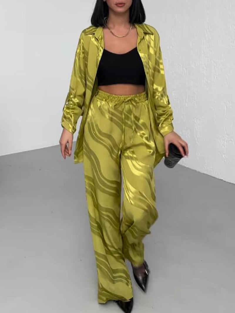 Unique Wave Print Loose Oversized Pant Set