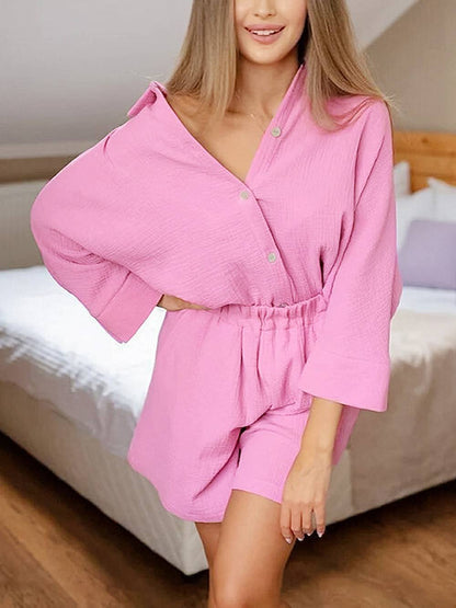 Intricate Cotton Co-ord Pink Shorts Set