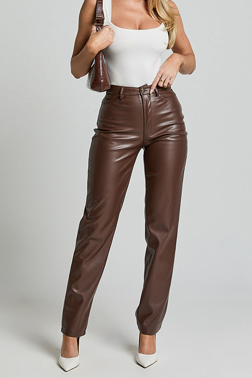 High Rise Pocketed Faux Leather Pants