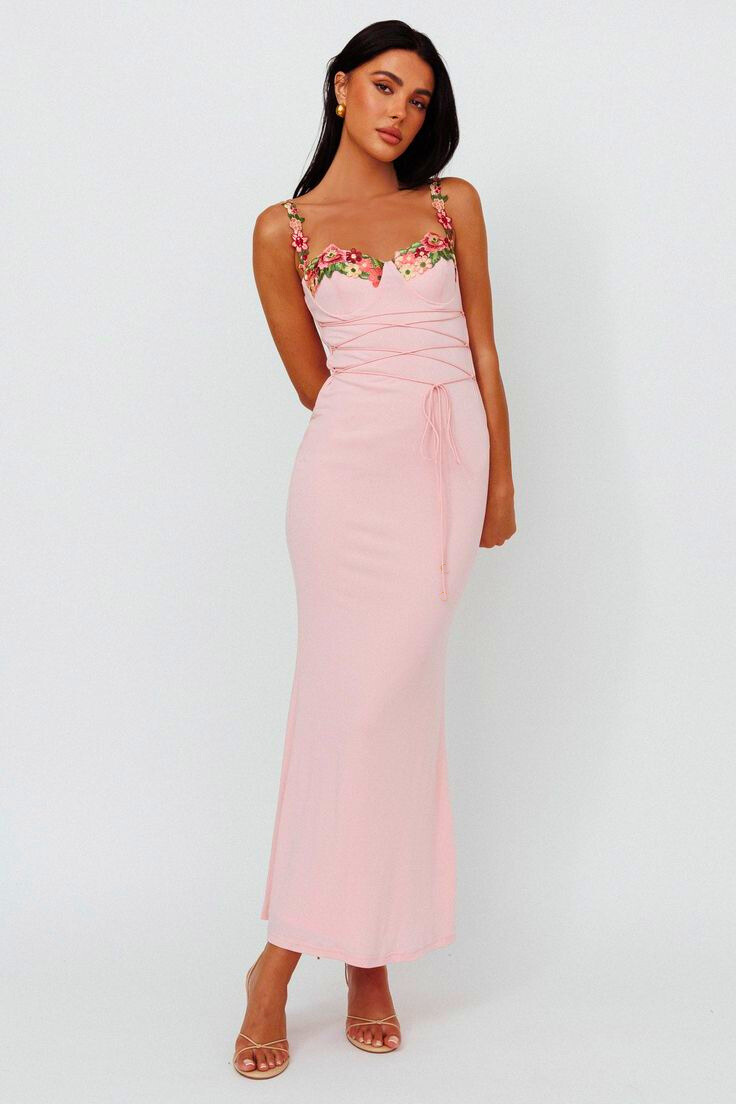 Brenda Embroidered Lace-up Midi Dress