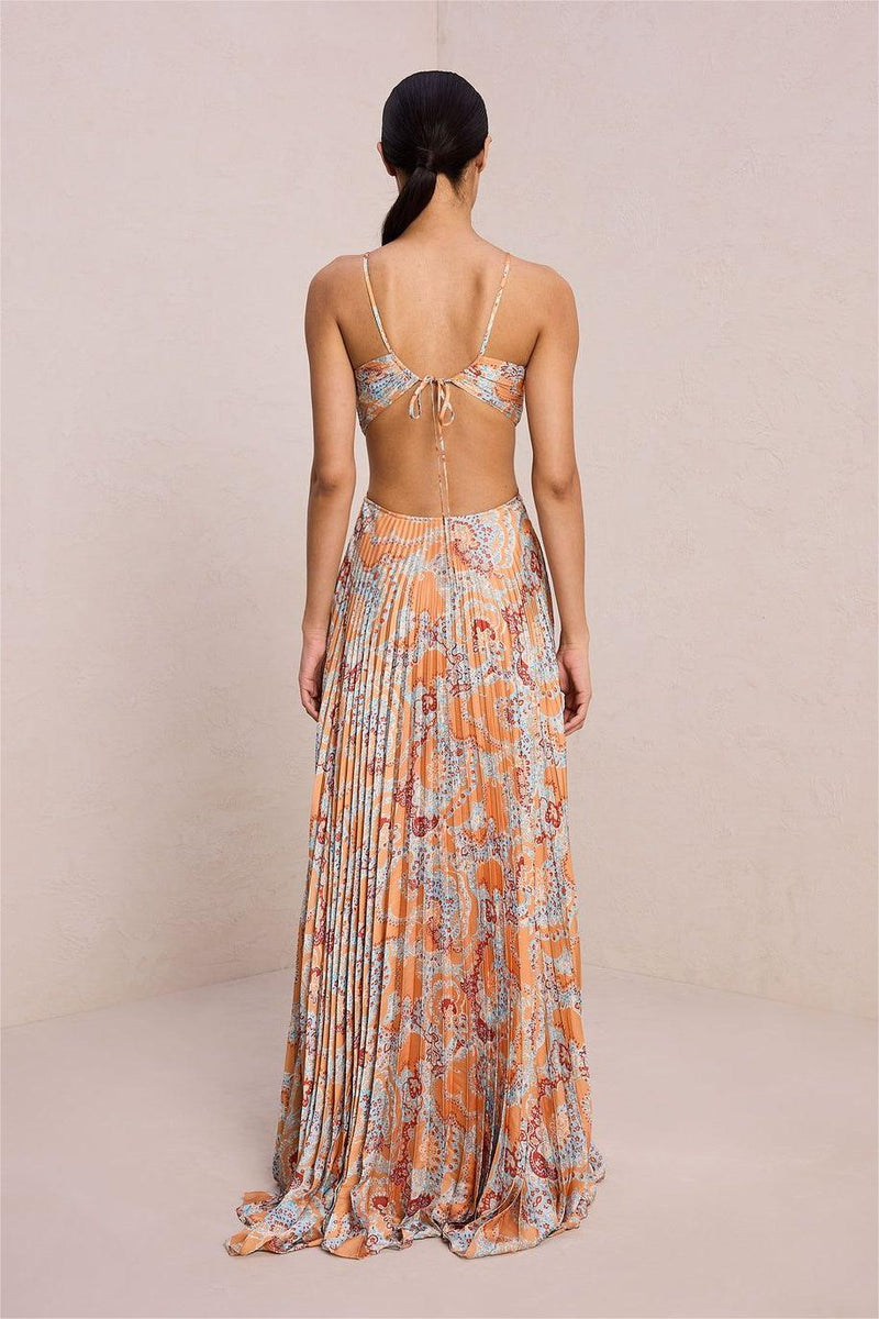 Paisley Halter Neck Cut-out Maxi Dress