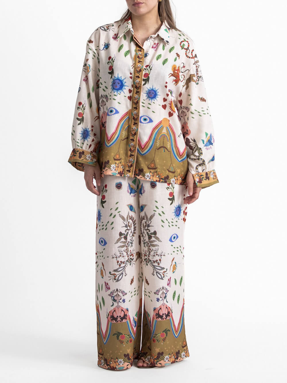 Featured Print Loose Oversized Pant Set