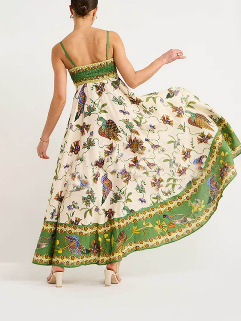 Tropical-sunshine Smocked Maxi Dress