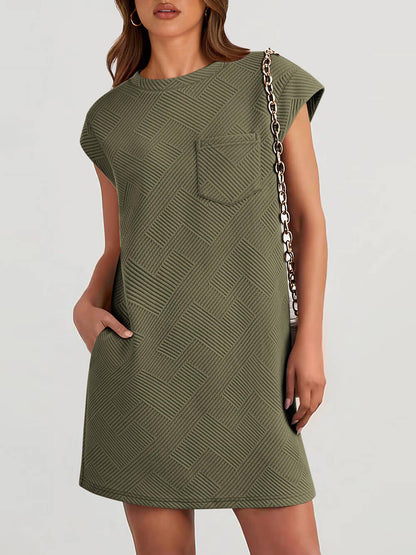 Cap Sleeve Crew Neck Loose Basic Mini Dress