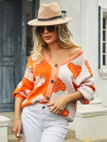 Field of Strawberry Knit Cardigan - Orange