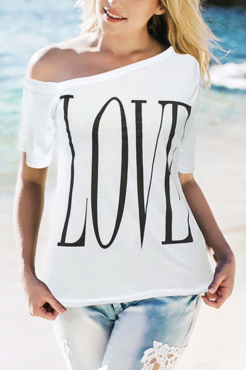 Daily Love Print Off Shoulder T-shirt