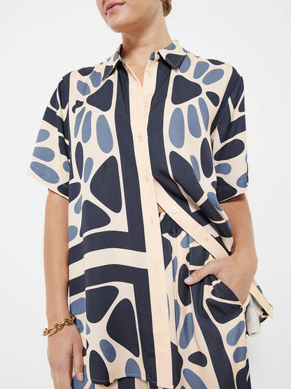 Summer Vacation Style Unique Print Loose Oversized Blouse