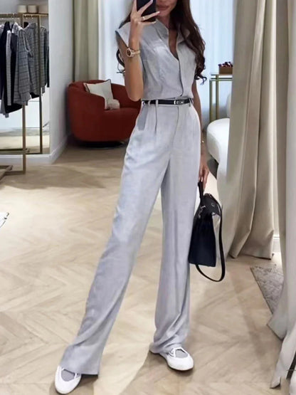 Granit Pintuck Trousers Wide-leg Pant Set