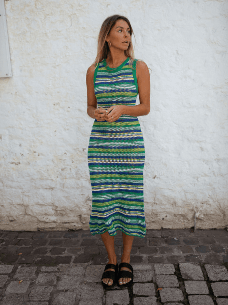 Vacays Chevron Knit Midi Dress - Green