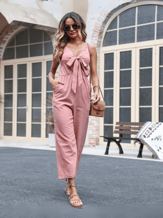Kenia V-neck Bow Tie Jumpsuit