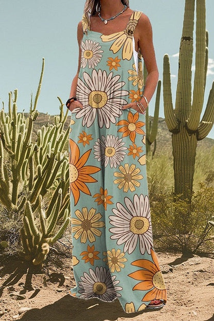 Print Wide Leg Loose Overalls