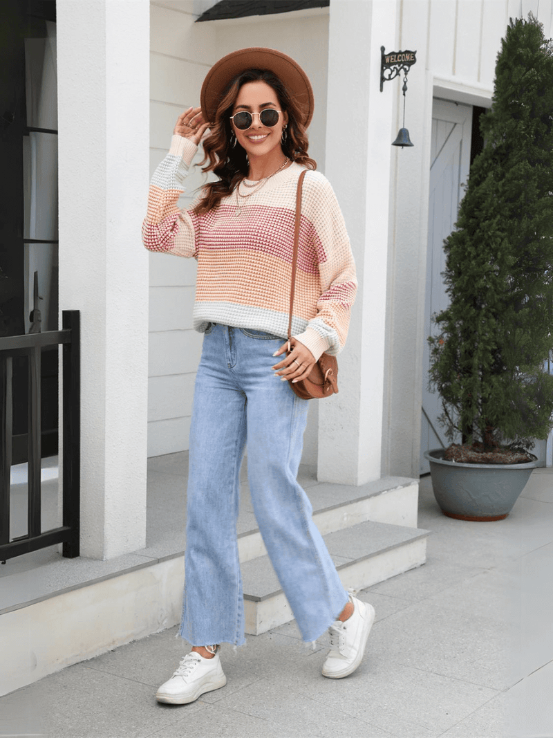 Dont Mind Me Striped Knit Sweater - Beige