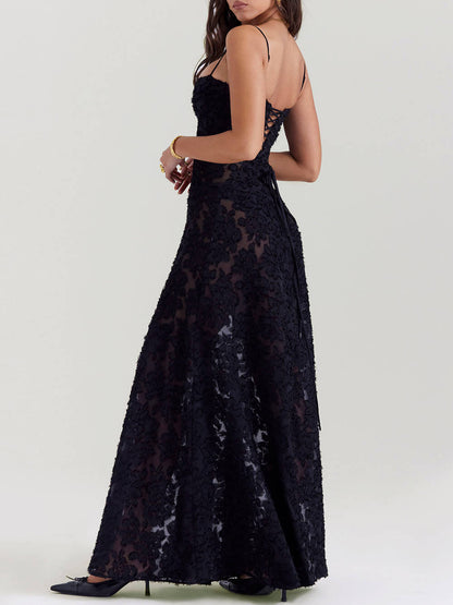 Black Lace Back Maxi Dress