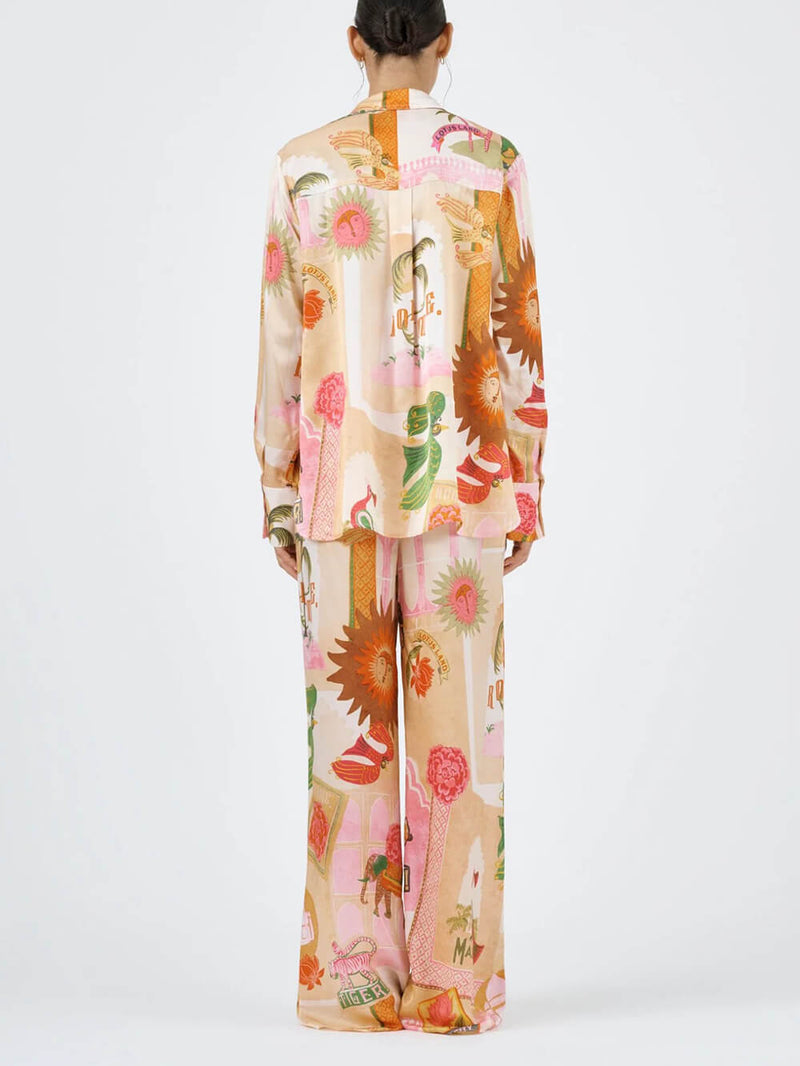 Unique Printed Shirt Top and Elastic Waist Loose Pants Sets