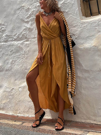 Marigold Mirage - Slit Wide Leg Jumpsuit