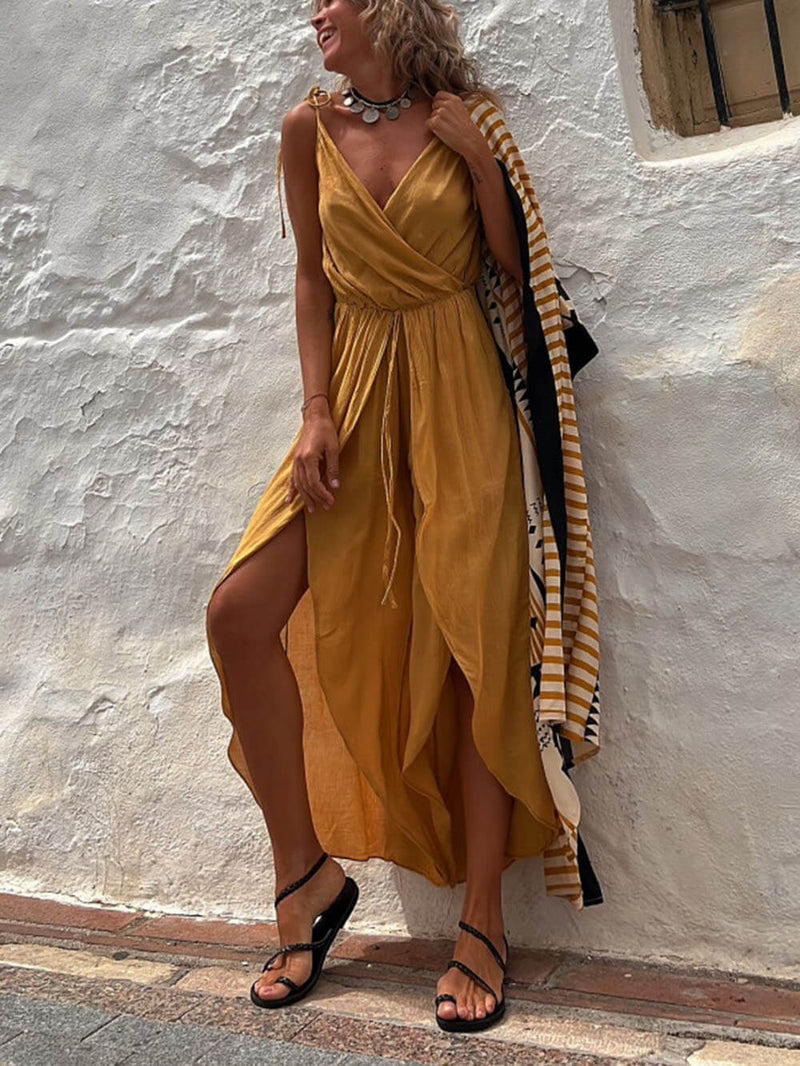 Marigold Mirage - Slit Wide Leg Jumpsuit