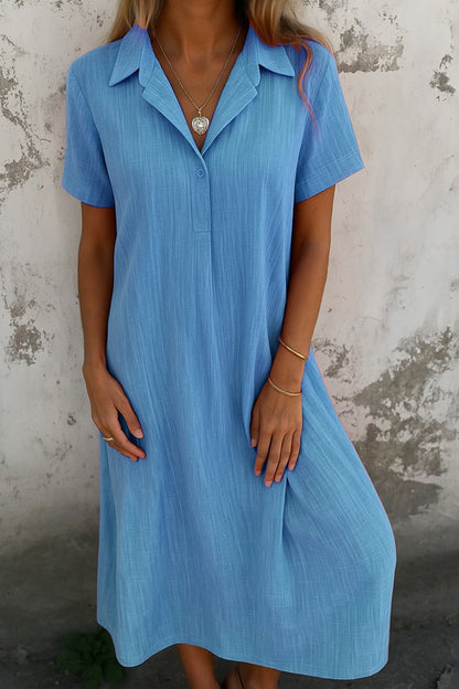 V-neck Color Short-sleeve Shirt Dress
