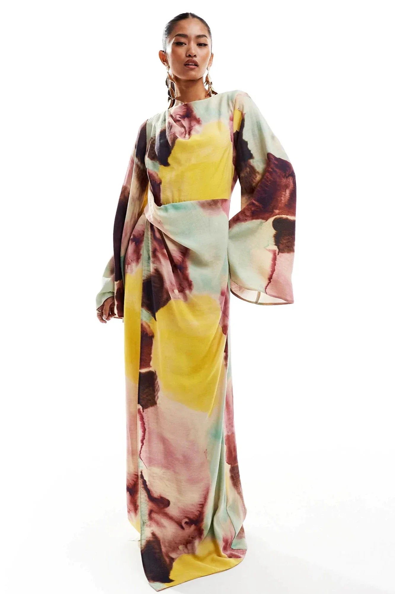 Abstract Watercolor Print Ultra-long Dress
